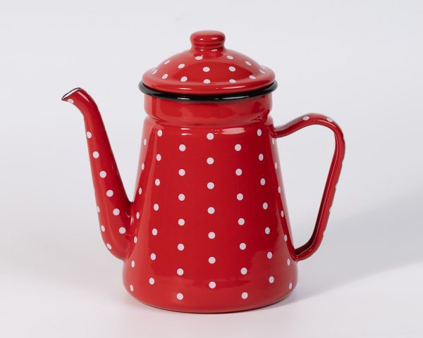 ابريق معدن منقط مسكة جنب - صورة المنتج الأصلية Red polka dot tea kettle with side handle SK-5189 from Bait Baitk