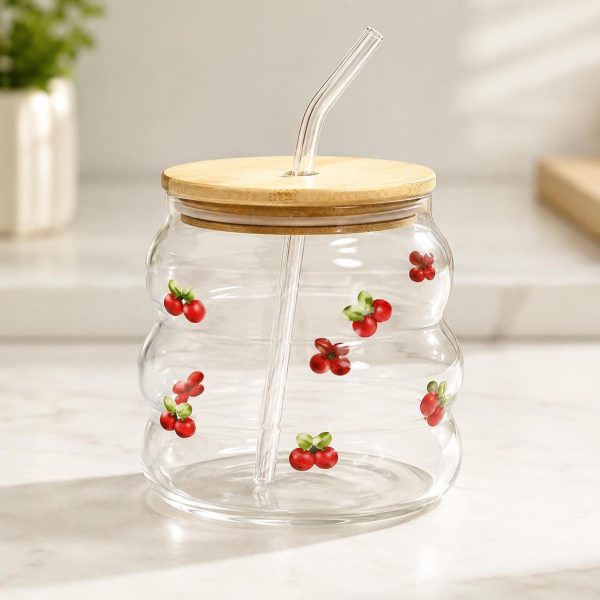 Glass Cup With Straw - SK-5430 كوب زجاج مع قشة - SK-5430 | SKU SK-5430