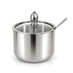 Silver Stainless Steel Sugar Bowl with Glass Lid
