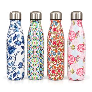 Floral stainless vacuum bottle 500 ml in 4 designs