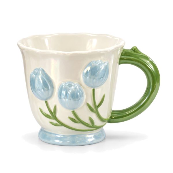 Tulip ceramic mug blue Blue tulip ceramic mug with green handle