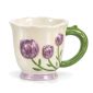 Purple tulip ceramic mug with green handle