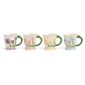 Tulip ceramic mug with green handle in purple, pink, yellow and blue