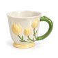 Yellow tulip ceramic mug with green handle