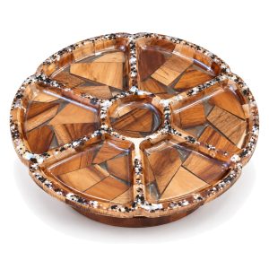صحن خشب مقسم مع قاعدة متحركة موزاييك خشب وريزن