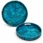 Turquoise Mosaic Round Serving Tray Set 30 & 35 cm on white - SK-5351
