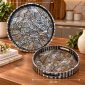 Dark Grey Mother of Pearl Round Tray Set 30 & 35 cm - SK-5355