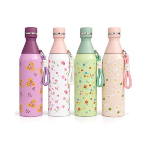Floral stainless water bottle 500 ml in purple, white, green and peach
