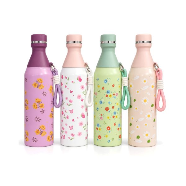 Floral stainless water bottle 500 ml in 4 colours Floral stainless water bottle 500 ml in purple, white, green and peach