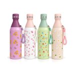 Floral Stainless Water Bottle with Rope Strap, 500 ml