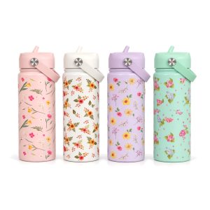 Floral water bottle 530 ml in pink, white, lilac and mint