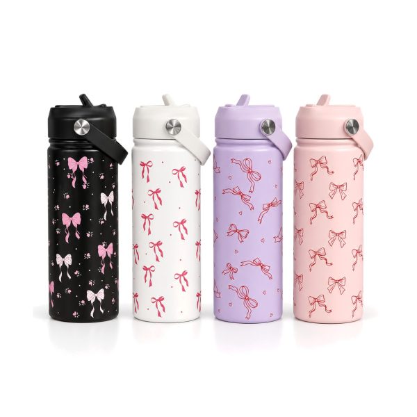 Stainless bow water bottle 530 ml in black, white, lilac and pink