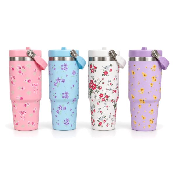 Floral stainless tumbler 900 ml in 4 colours Floral stainless tumbler 900 ml in pink, light blue, white and lilac