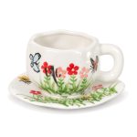 Ceramic Cup and Saucer with Flowers and Butterflies