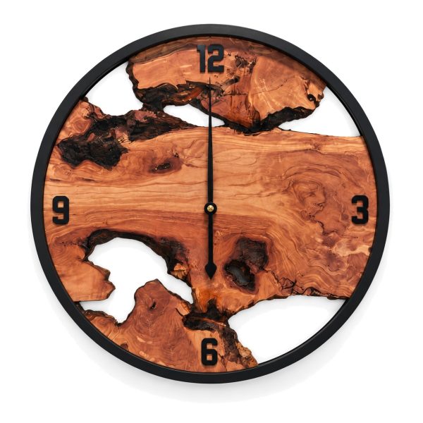 Natural wood and black wall clock 50 cm