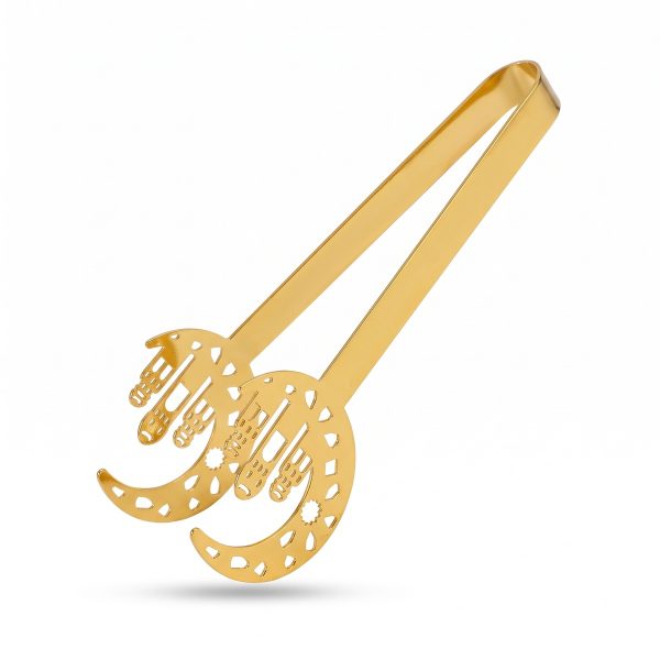 Gold-Tone Crescent & Lantern Tongs – SK-4911 ملقط SK-4911 ذهبي بأطراف هلالية وزخارف فوانيس مفرّغة