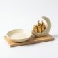 Ramadan crescent date serving set with gold domes and 15 cm dish on a wooden base – SK-4937
