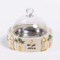 Ramadan date server with clear dome lid, cream base with gold mosque doors and palm trees – SK-4940