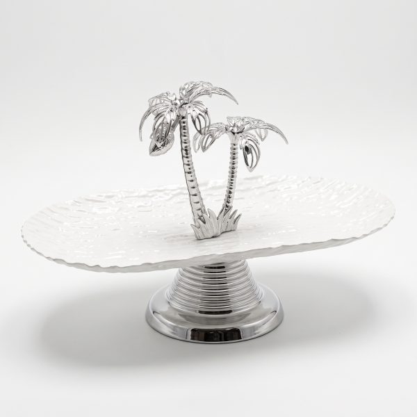 Silver palm tree oval serving stand – SK-4985 Silver palm tree oval serving stand – SK-4985