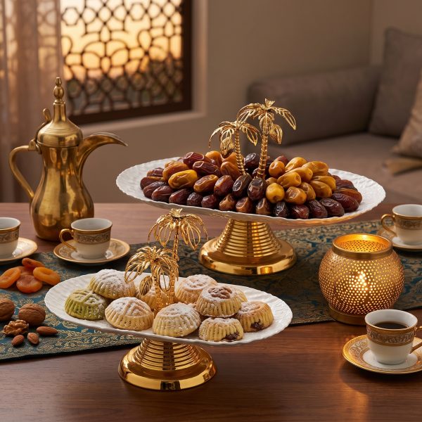 مضيفات النخلة مع تمر ومعمول على سفرة الإفطار مضيفات النخلة مع تمر ومعمول على سفرة الإفطار